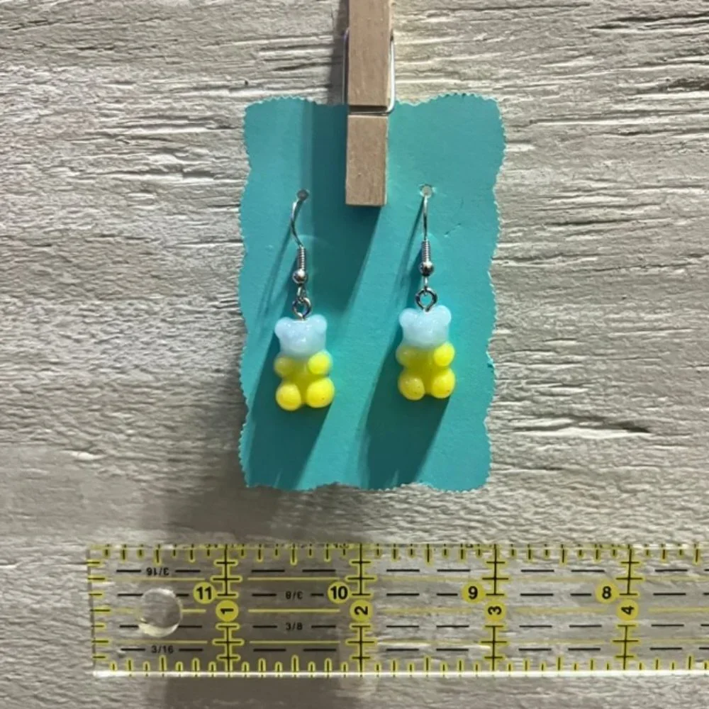 New Blue & Yellow Gummy Bear Hanging Earrings - Picture 4 of 5